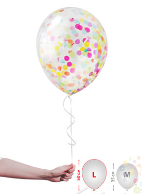 Воздушные шары Шарики прозрачные с конфетти "микс кружков" (размер L)
