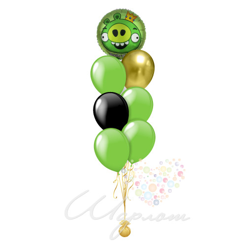 Воздушный шар Фонтанчик "Angry Birds с зеленым Королем поросят"