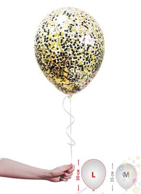 Воздушные шары Прозрачные шарики с конфетти "микс квадратиков" (размер L)