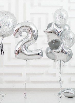Воздушные шары Серебряный фешн с цифрой