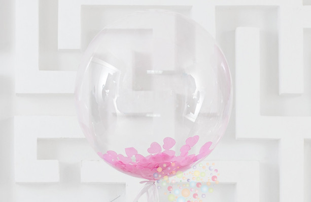 Воздушный шар Шар "Прозрачный BUBBLE с конфетти розовые сердца"