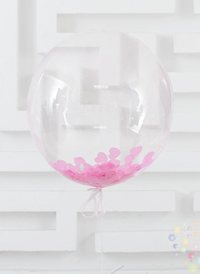 Шар "Прозрачный BUBBLE с конфетти розовые сердца"