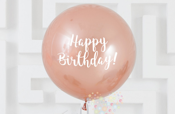 Воздушный шар Большой "стеклянный" шар розовое золото с надписью "Happy Birthday"