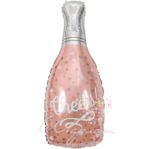 Воздушный шар Бутылка Шампанское "Конфетти сердец", Розовое Золото
