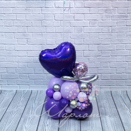 Воздушный шар Стойка "Фиолетовый микс с сердцем" ( большой грузик)