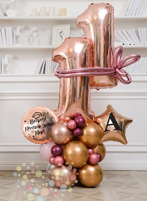 Воздушные шары Стойка розовое золото "Для звездных классов" с двумя цифрами