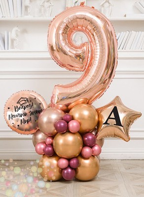 Воздушные шары Стойка розовое золото "Для звездных классов" с одной цифрой