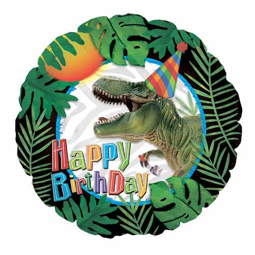 Воздушный шар Круг Тираннозавр "С днем рождения!"
