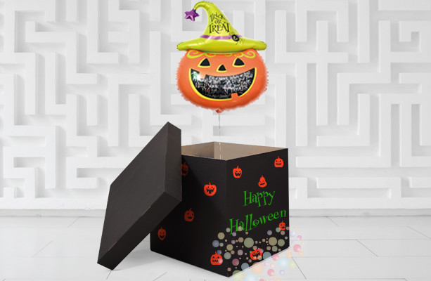 Воздушный шар Коробка черная  "Happy Halloween"