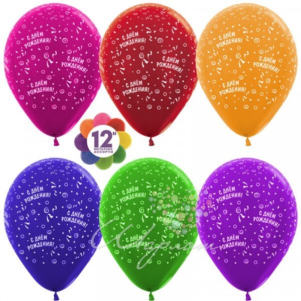 Воздушный шар Шарики-металлики под потолок "Ленты, с днем рождения!"