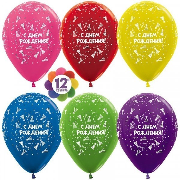 Воздушный шар Шарики-металлики под потолок "Вечеринка! С днем рождения!"