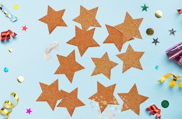 Гирлянда - подвеска ''Звезды розовое золото блеск"