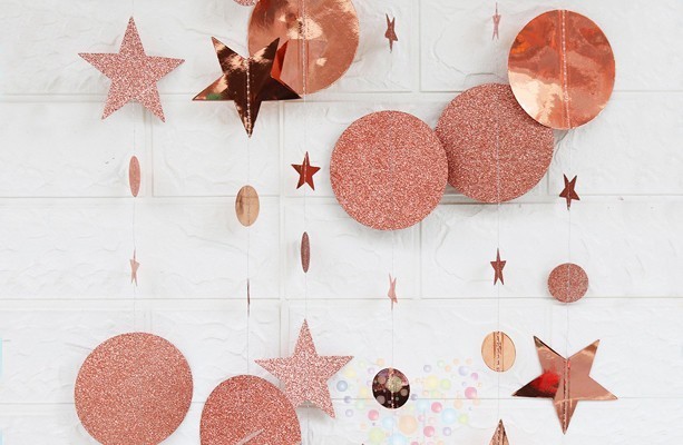 Гирлянда - подвеска ''Звезды/круги розовое золото блеск"