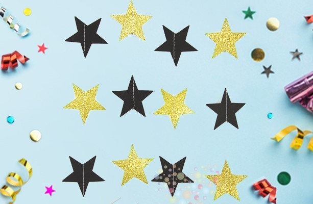 Гирлянда - подвеска ''Звезды золото/черные блеск"