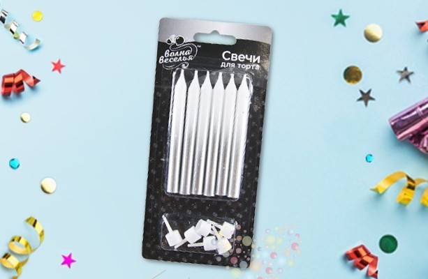 Свечи д/торта "Сверкающие искры с блестками, Белый/Серебро, градиент"