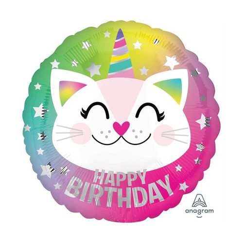 Воздушный шар Круг "С днем рождения, Кот-единорог"