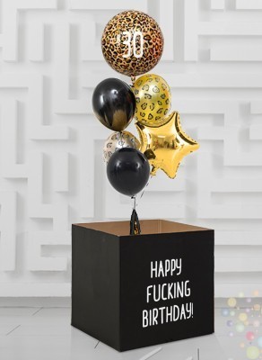 Воздушные шары Коробка с шарами "Happy f***ing birthday!"