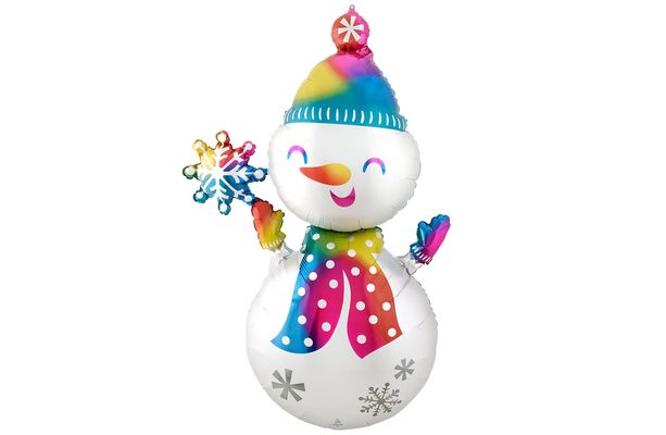 Воздушный шар Фигура "Радужный снеговичок со снежинкой" летающий