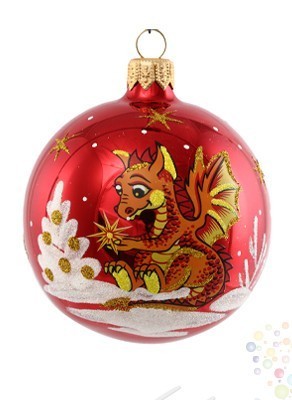 Воздушные шары Ёлочная игрушка "Шар красный с драконом" 7 см