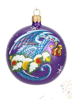 Воздушные шары Ёлочная игрушка "Шар фиолетовый, китайский дракон и подарок" 8 см