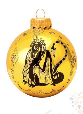 Воздушные шары Ёлочная игрушка "Шар золотой с черным драконом" 8 см
