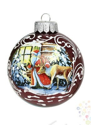 Воздушные шары Ёлочная игрушка "Шар бордовый, Дед мороз с северным оленем" 10 см