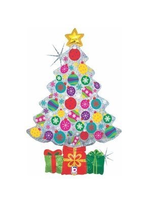 Воздушные шары Фигура "Новогодняя елочка и подарки, Серебро"