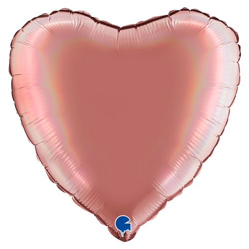Воздушный шар Сердце Розовое золото голография джамбо