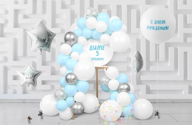 Воздушный шар Бенто оформление "Серебряный иней"